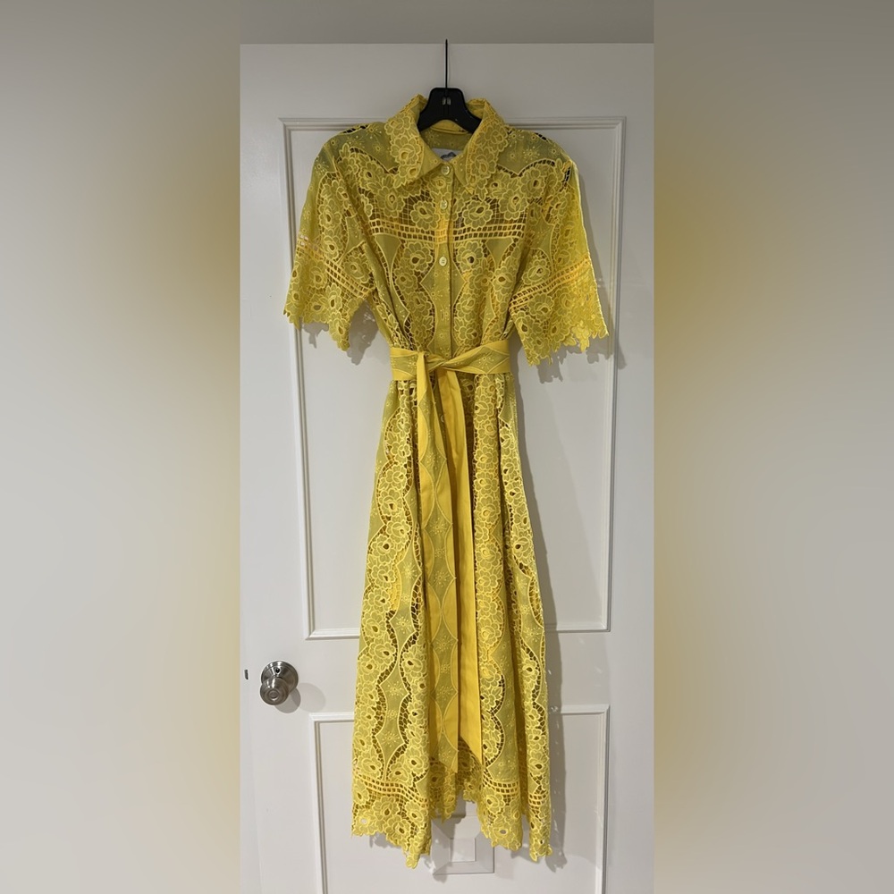 NEW Yellow Lace Midi Shirt Dress, Evi Grintela, Neiman Marcus